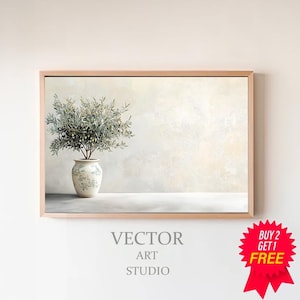 Olive Tree Painting TV Art, Pottery Still Life Painting, Neutral Modern Organic Art for Samsung tv, DIGITAL DOWNLOAD