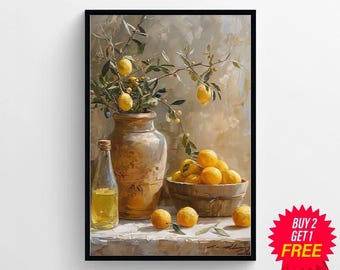 ヴィンテージレモンの静物画、ヴィンテージフルーツの静物画、印刷可能