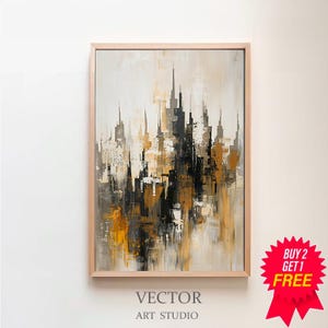 Contemporary Printable Wall Art, Geometric Abstract Painting, Digital Download, Gold and White Art