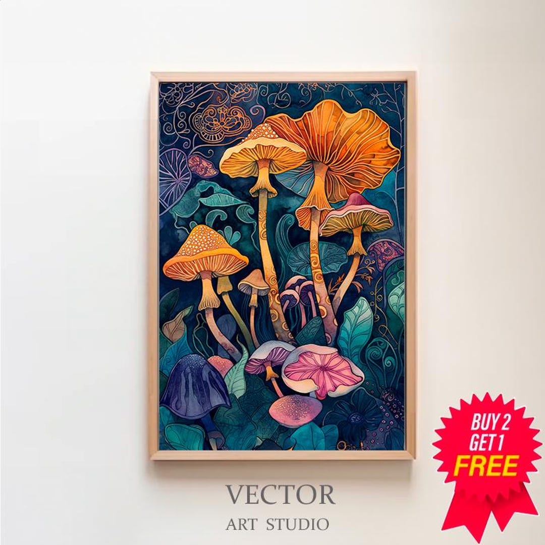 William Morris Inspired Mushroom Art Print, Mushroom Print, Botanical ...