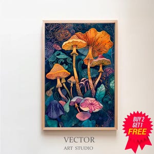 William Morris Inspired Mushroom Art Print, Mushroom Print, Botanical Wall Decor, Moodie art, Poster Nature Living Room Art, Forest Wall Art