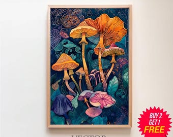 William Morris geïnspireerde paddestoelkunstprint, paddestoelprint, botanische wanddecoratie, moodiekunst, poster natuur woonkamer kunst, bos kunst aan de muur