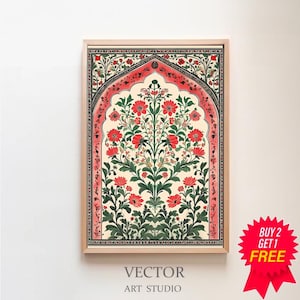 Palästina Blumen Bogen Kunstdruck, Islamische Wandkunst Muslimische Architektur Poster Arabische Dekoration, Große Wand Kunst Leinwand, Eid Ramadan Geschenk