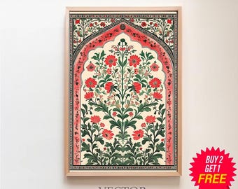 Palestine Floral Arch Art Print, Islamic Wall Art Muslim Architecture Poster Arabic Decor, Large Wall Art Canvas, Eid Ramadan Gift