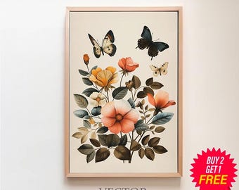 Impresión de mariposas vintage / Mariposas botánicas / Descarga digital / Decoración del hogar estilo granja / Arte de pared imprimible