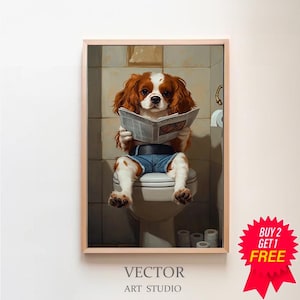 Cavalier King Charles Spaniel Wall Art, Funny Bathroom Decor, Dog in Toilet, Animal in toilet, Digital Download, Charles Spaniel Gift
