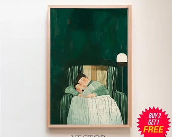 Arte de pared grande con personas abstractas Arte contemporáneo Impresión minimalista Arte de pared verde esmeralda para sala de estar Descarga digital Pareja de rayas imprimible