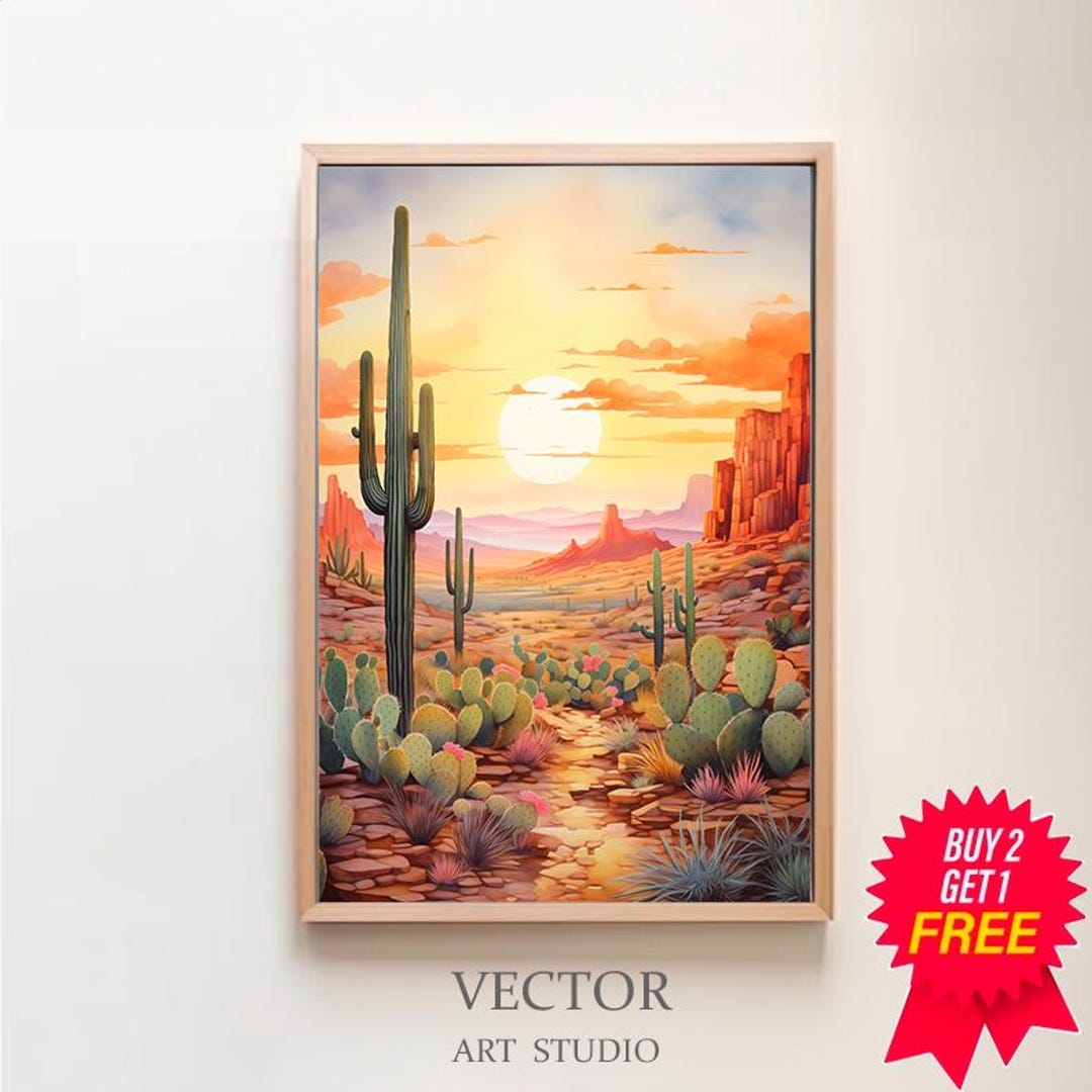 Sonoran Desert Sunset Cactus Wall Art Print Southwestern Landscape ...