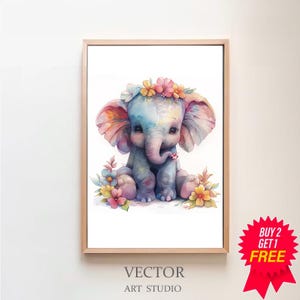 Elefant Aquarell Clipart Kinderzimmer Dekor Baby Elefant bunt Aquarell Süßes Baby Tier Watercolor Clipart Regenbogen, DIGITAL DOWNLOAD