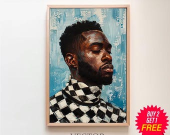 Abstract People Large Wall Art Contemporary Artwork Proud Afro Men Modern Print Living Room Wall Art Digital Download Black Man Print
