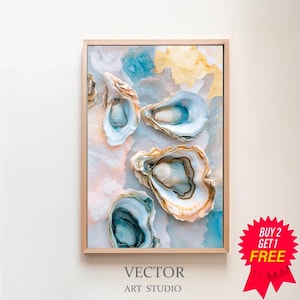 Colorful Pastel Oyster Shell Painting | Summer Dining Room Kitchen Printable Digital Download | Abstract Coastal Beach House Wall Art Print