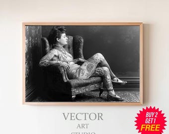 Tattoo Lady, Vintage Photographs, Weird and Unusual Photo Print, Art Poster Print, Tattoo Lover Gifts,Digital Download