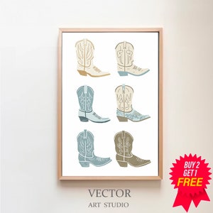 Blue Cowgirl Boots Set Print, Preppy Wall Poster, Cowgirl Trendy Wall Art, Digital Download, Western Bedroom Decor, Rodeo Cowgirl Print