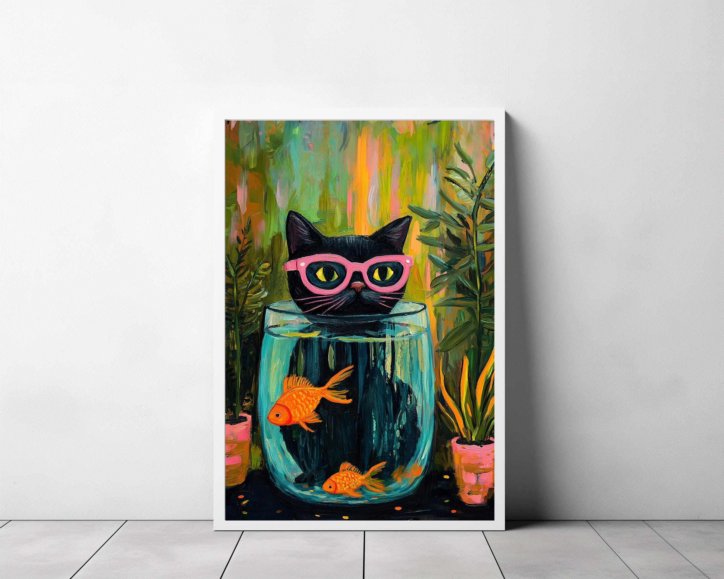 マティスの金魚と猫のポスター、印刷可能なマティス、黒猫の絵画、黒猫