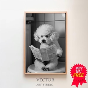 Bichon Frise Wall Art, Funny Bathroom Decor, Bichon Frise in Toilet, Animal in toilet, Dog Art, Digital Download, Bichon Frise Gift