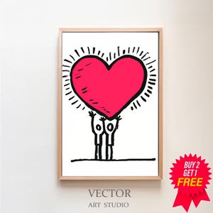 Keith Haring Print, Keith Haring Poster, Exhibition Poster, Printable Wall Art, Famous Artists, Love Pop Art, Digital Download, Heart Poster