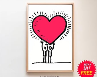 Keith Haring Print, Keith Haring Poster, Exhibition Poster, Printable Wall Art, Famous Artists, Love Pop Art, Digital Download, Heart Poster