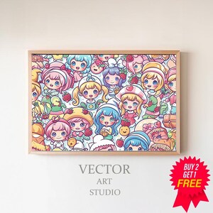Fruits Girl Crew Stacked Seamless Art, Digital Download
