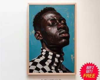 Abstract People Large Wall Art Contemporary Artwork Proud Afro Men Modern Print Living Room Wall Art Digital Download Black Man Print