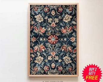 Antique Textile Wall Art - Vintage Tapestry Digital PRINTABLE- Rug Pattern Wall Art - Eclectic Art Print - Modern Farmhouse Wall Decor