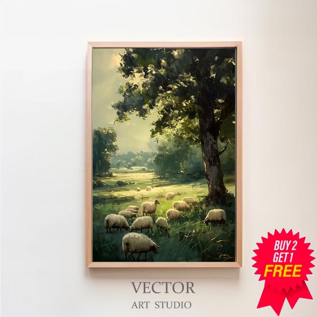 Sheep in Forest Printable, Spring Print Painting, Landscape Art Print ...