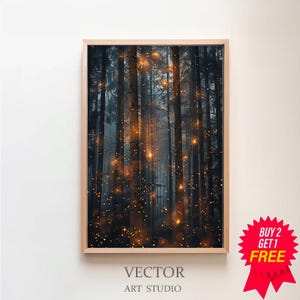 Magic Forest Wall Art | Fantasy Painting | Fireflies Poster | Lightning Bug |Electric Forest