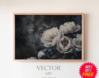 Moody Floral Frame Tv Art | Dark Academia Abstract Flowers | Vintage Botanical Frame Tv Art | Vintage Frame Tv Art Antique Flowers