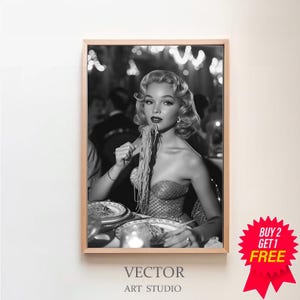 Italian Woman Eating Spaghetti Poster, Black and White, Pasta Print, Kitchen Wall Art, Vintage Food Poster, Restaurant Decor, Pasta Poster