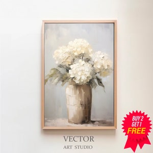 White Hydrangeas Muted Vintage Print | Living Room Art | Botanical Wall Art | Farmhouse Wall Decor | Digital Download PRINTABLE Vintage Art