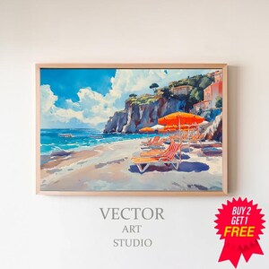 Beaches of Capri, Bright Pastels, Samsung Frame TV Art, Digital Download, Coastal Summer Beach Oil Painting