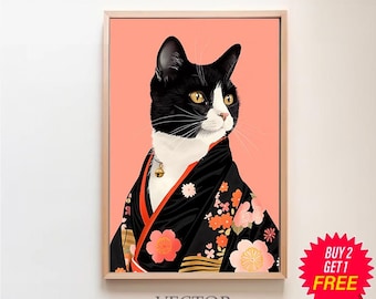 Imperfectly Perfect Feline Decor for Cat Lovers - Japanese Inspired Feline Illustration Print - Japanese Cat Poster