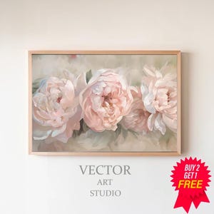 Vintage Peony Flower Frame TV Art, Spring Painting, Easter Botanical Flowers Frame TV Art, Valentines Day Art, Victorian Home Decor