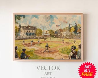 Stampa di baseball, stampe vintage, poster sportivo, regalo per i fan del baseball, arte vintage del baseball, stampabile scaricabile, palla, mazza, guanto