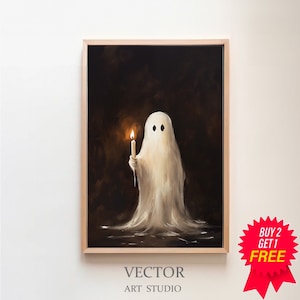 Geist, der eine Kerze hält, spukender Geist, Halloween-Dekor, Vintage Plakat, Kunst Poster-Druck, Dark Academia