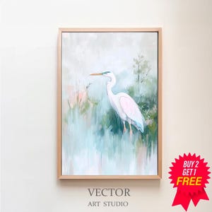 Blue Heron Painting | Pastel Bird Wall Print | Coastal Beach House Digital Download | Impressionist Art | Colorful Summer Marsh Printable