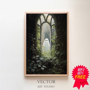 Ghost Outside Looking In, Haunting Ghost, Vintage Poster,  Dark Academia, Art Poster Print, Halloween Decor
