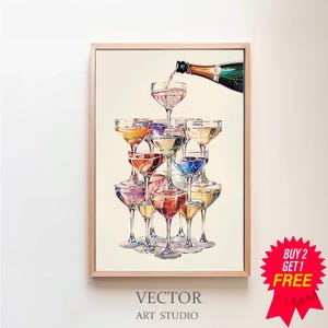 Bar Cart Print Cheers Print Bar Cart Decor Retro Kitchen Wall Art Bar Cart Art Trendy Champagne Wall Art Print Poster  Digital Download