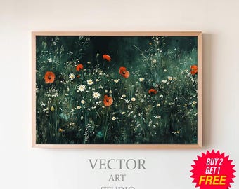 Vintage Dark Floral Printable Art, Moody Botanical Flower Painting Print, Dark Academia Aesthetics Digital Download, Farmhouse Wall Art