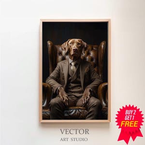 Vizsla im Anzug in einem Sessel, lustiges Hundebild, digitaler download, Geschenk für Hundebesitzer, Vizsla art, Funny Dog Picture