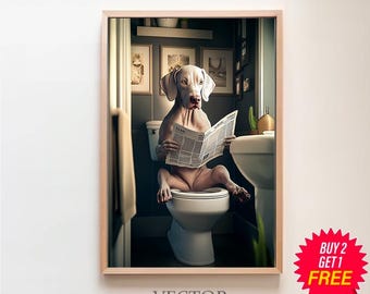 Weimaraner auf der Toilette, Badezimmer Bilder, Digitaler Download, Weimaraner Bild Bad, Hund Geschenk, Wanddeko Badezimmer, zabawny obraz psa