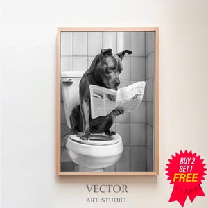 Staffordshire Bull Terrier Wall Art, Funny Bathroom Decor, Terrier in Toilet, Animal in toilet, Petshop Art, Digital Download, Dog Art