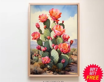 Flower Prickly Pear Cactus Sunset Art Print Watercolor Botanical Desert Wall Art Southwest Western Decor Nature Inspired Sonoran Art