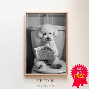 Bichon Frise Wall Art, Funny Bathroom Decor, Bichon Frise in Toilet, Animal in toilet, Dog Art, Digital Download, Bichon Frise Gift