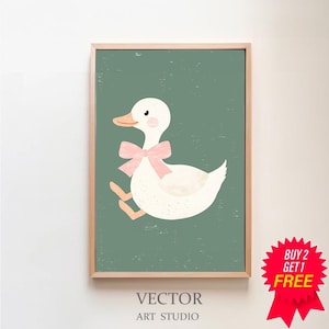 Silly Goose Wall Art Cute Goose Poster Sage Green Nursery Decor Farm Animal Printable Pink Coquette Room Decor Green Girl's Room Goose Print