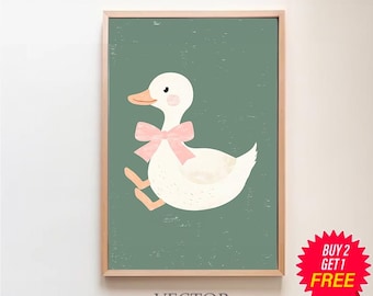 Silly Goose Wall Art Cute Goose Poster Sage Green Nursery Decor Farm ...