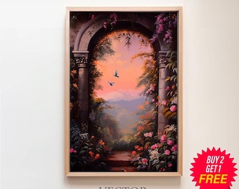 Fantasy Enchanted Fairy Forest Paradise Jungle Art Painting, Fairy Tale Botanical Woodland Spring Wall Art Printable, Cottagecore Decor