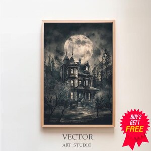 Halloween Vintage Print Haunted House Wall Art Dark Academia Print Spooky House Printable Art Art Print Halloween Poster Digital Download