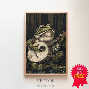 Art mural imprimable grenouille banjo | Téléchargement numérique | Art de grenouille vintage | affiche vintage | Art mural grenouille | Art mural imprimable | Art mural amusant