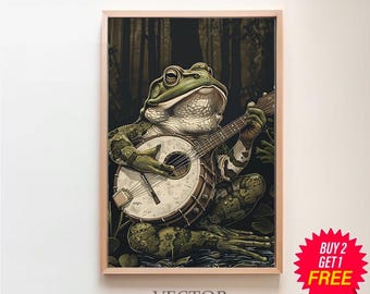 Banjo Frog Printable Wall Art | Digital Download | Vintage Frog Art | Vintage Poster | Frog Wall Art | Printable Wall Art | Funny Wall Art
