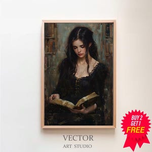 Antique Portrait Woman Reading | Vintage Print | Vintage Oil Painting | Woman Reading | Bedroom Wall Decor | Women Decor